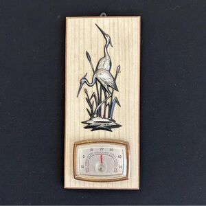Mid-Century Modern Wall Thermometer Wood Wall Art Set Herons Cranes Birds VTG